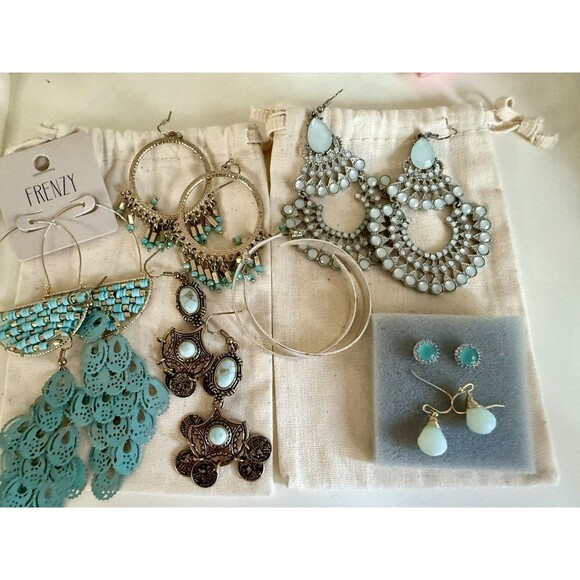 Huge Jewelry Lot, Turquoise, Amazonite, Fashion Boho Necklace Earring Ring Sets - Picture 14 of 16